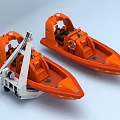Two Orange Lifeboats Equipped With Safety Equipment And Launching Cradle