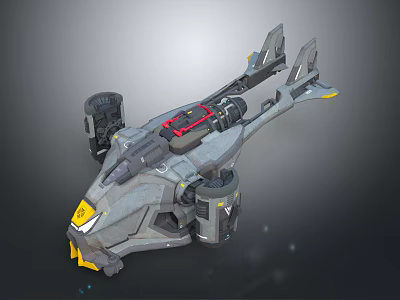 Advanced Gray Spacecraft With Yellow Details Wings And Engines For Futuristic Cosmic Exploration 3d model