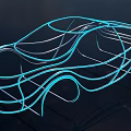 Illuminated Car Outline Model With Smooth Blue And Silver Lines On Dark Background