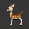 Cute Brown And White Spotted Reindeer Toy With Red Nose Yellow Tail And Antlers