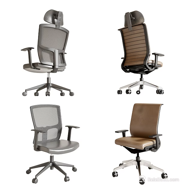 Modern Office Chairs With Mesh And Leather Seats Adjustable Wheels Design 3d model
