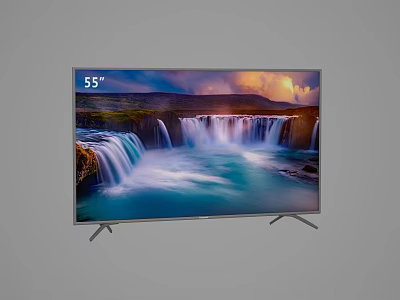 55 Inch TV With Waterfall Scenery Display And Modern Stand Design 3d model