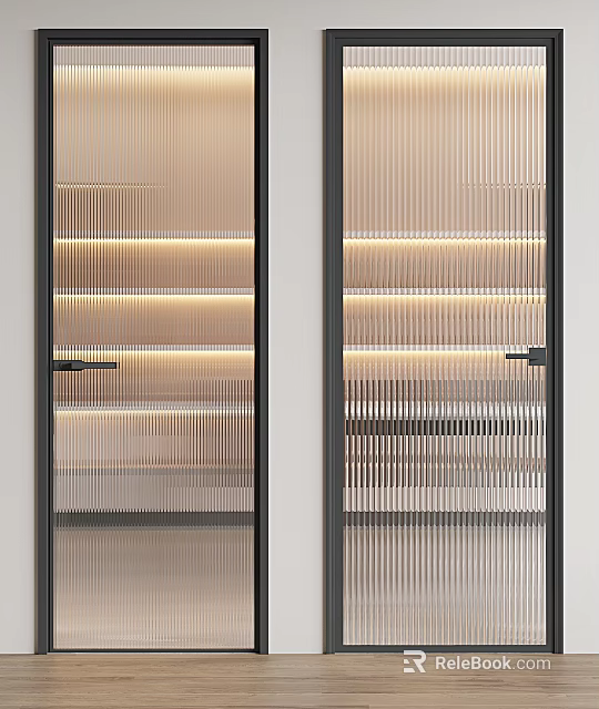Elegant Modern Glass Doors Interior Design With Vertical Stripes And LED Lighting Frames 3d model 