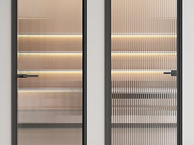 Elegant Modern Glass Doors Interior Design With Vertical Stripes And LED Lighting Frames 3d model