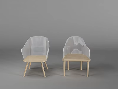 Modern Dining Chairs With Transparent Acrylic Back And Wooden Legs Side By Side 3d model