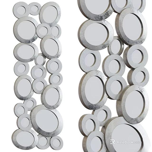 Multiple Decorative Circular Mirrors With Silver Frames Arranged In Vertical Lines For Wall Decor 3d model