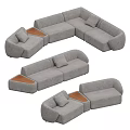 Gray Upholstered Sectional Sofa with Wooden Tray Insert and Modular Design 3d model