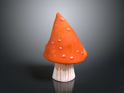 Vibrant Orange Mushroom Featuring Red Spots on Cap and White Textured Stem 3d model
