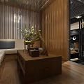 Modern Clothing Store With Lighting Metal Mesh Walls Black Floor Tiles Display Shelves Shoes Hats