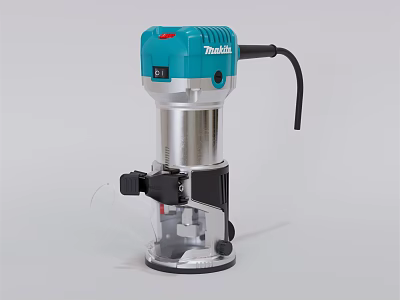 Makita Electric Router Woodworking Power Tool With Blue Silver Design And Black Base 3d model