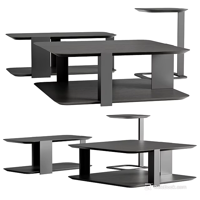 Modern Black Coffee Table With Minimalist Design And Open Shelves For Living Room Decor 3d model 