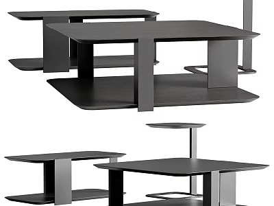 Modern Black Coffee Table With Minimalist Design And Open Shelves For Living Room Decor 3d model