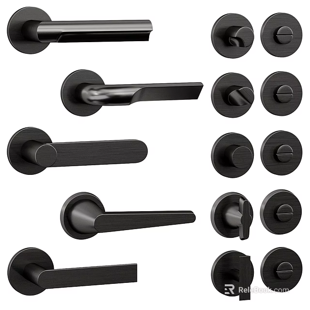 Modern Black Door Handles With Various Sleek Designs For Home Interior Use 3d model 