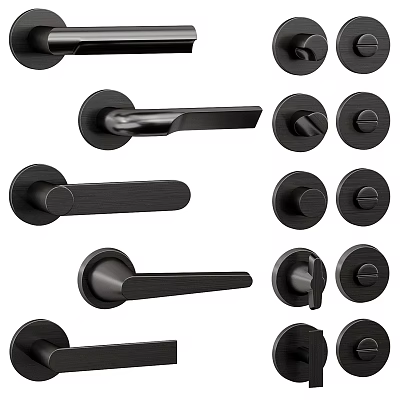 Modern Black Door Handles With Various Sleek Designs For Home Interior Use 3d model