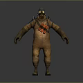 Protective Suit With Gas Mask And Backpack Tank Brown Outfit Red Black Patterns Gloves Boots