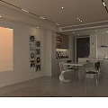 Open Modern Living Dining Room Interior With Sofa Coffee Table Projection Screen And Floor Lamp