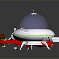 Red Toy Airplane And Silver UFO Model With Miniature Figures On Dark Reflective Surface
