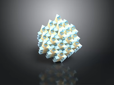 3D Geometric Sculpture Composed Of Blue White Triangular Prisms With Reflective Surface 3d model