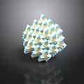 3D Geometric Sculpture Composed Of Blue White Triangular Prisms With Reflective Surface