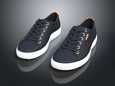 Black Lace Up Casual Sneakers With White Soles And Orange Accents Stylish Design 3d model