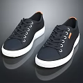 Black Lace Up Casual Sneakers With White Soles And Orange Accents Stylish Design