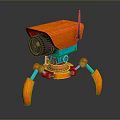 Orange And Blue Mechanical Robot With Camera Antenna And Robotic Legs