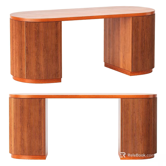 Modern Solid Wooden Dining Table With Vertical Stripes And Curved Legs 3d model 
