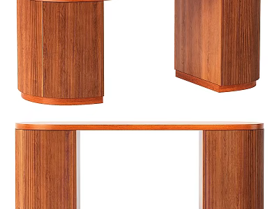 Modern Solid Wooden Dining Table With Vertical Stripes And Curved Legs 3d model