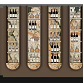 Elegant Modern Luxury Wine Cabinet With Glass Shelves Gold Frame Marble Accents And Wine Bottles