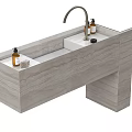 Modern Bathroom Vanity With Marble Countertop Brass Faucet Toiletries And Soap Dish