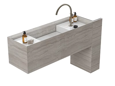 Modern Bathroom Vanity With Marble Countertop Brass Faucet Toiletries And Soap Dish 3d model
