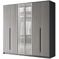 Modern Wooden Wardrobe With Striped Glass Door And Black Handles Interior Design
