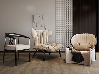 Modern Upholstered Leisure Chairs Design With Textured Wall Carpet And Artwork 3d model
