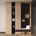 Modern Entryway Cabinet Side Cabinet With Wooden Panels Hanging Hooks Storage Shelves And Bench