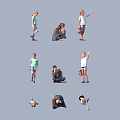 Multiple People Including Children And Adult In Various Poses With Skateboard And Basketball