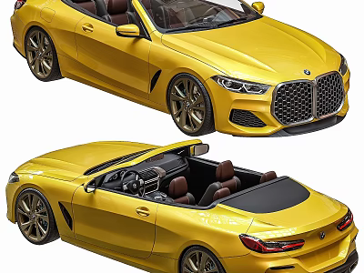 Luxury Yellow Convertible Sports Car With Black Soft Top Brown Seats Alloy Wheels 3d model