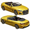 Luxury Yellow Convertible Sports Car With Black Soft Top Brown Seats Alloy Wheels