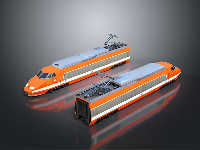 Orange High Speed Train With Streamlined Front Silver Roof And Multiple Carriages 3d model
