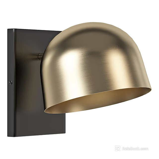 Modern Brushed Golden Shade Wall Light with Black Square Base and Minimalist Design 3d model 