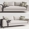 Modern Beige Double Sofa With Decorative Pillows And Cozy Throw Blanket 3d model