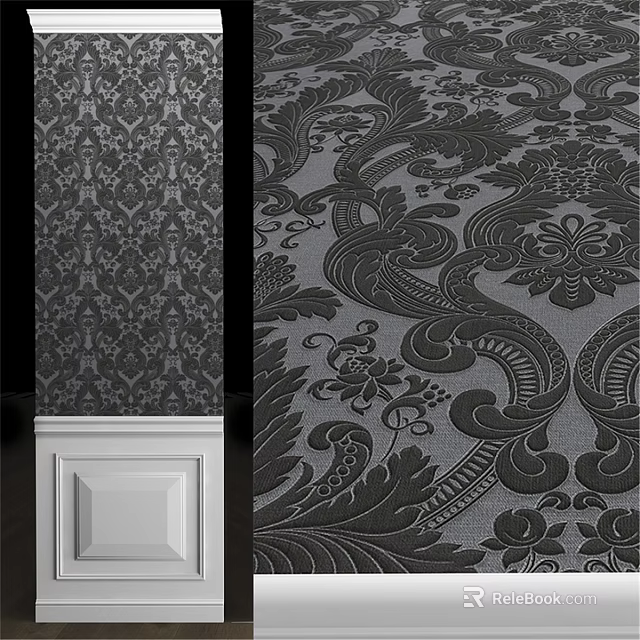 Decorative Wall Panels With Intricate Floral Scroll Patterns Dark Gray Black And White 3d model 