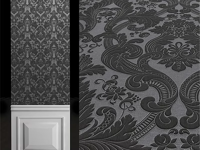 Decorative Wall Panels With Intricate Floral Scroll Patterns Dark Gray Black And White 3d model