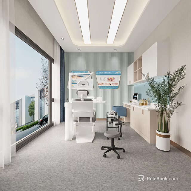 Modern Hospital Outpatient Clinic Interior With Medical Equipment Office And Natural Light 3d model 