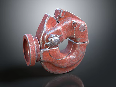 Rusted Red Industrial Metal Connector Hook With Chain And Bolt 3d model