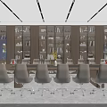Modern Conference Room Interior With Long Table Light Gray Chairs And Wall Bookshelves