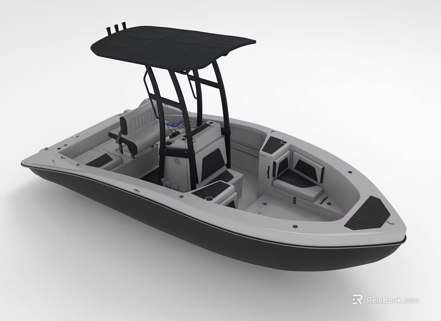 Modern Yacht Featuring Black Canopy And Interior Arrangement 3d model 