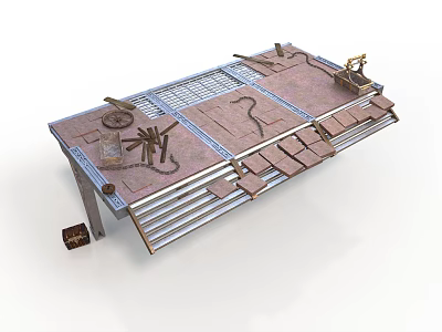 Scene Construction Component With Sloped Tracks Metal Grid Panels Wooden Planks And Mechanical Parts 3d model