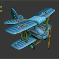 Blue Toy Passenger Plane With Orange Propeller Landing Gear And Bee Patterns On Wings