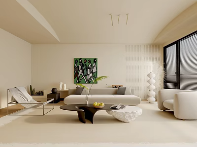 Modern Living Room Interior Design With Sofa Coffee Table Artwork And Floor To Ceiling Windows 3d model