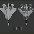 Detailed Military Aerospace Fighter Jet Models With Detachable Components And Geometric Patterns